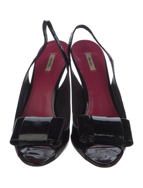 Miu Miu Patent Leather Bow Accents Slingback Pumps