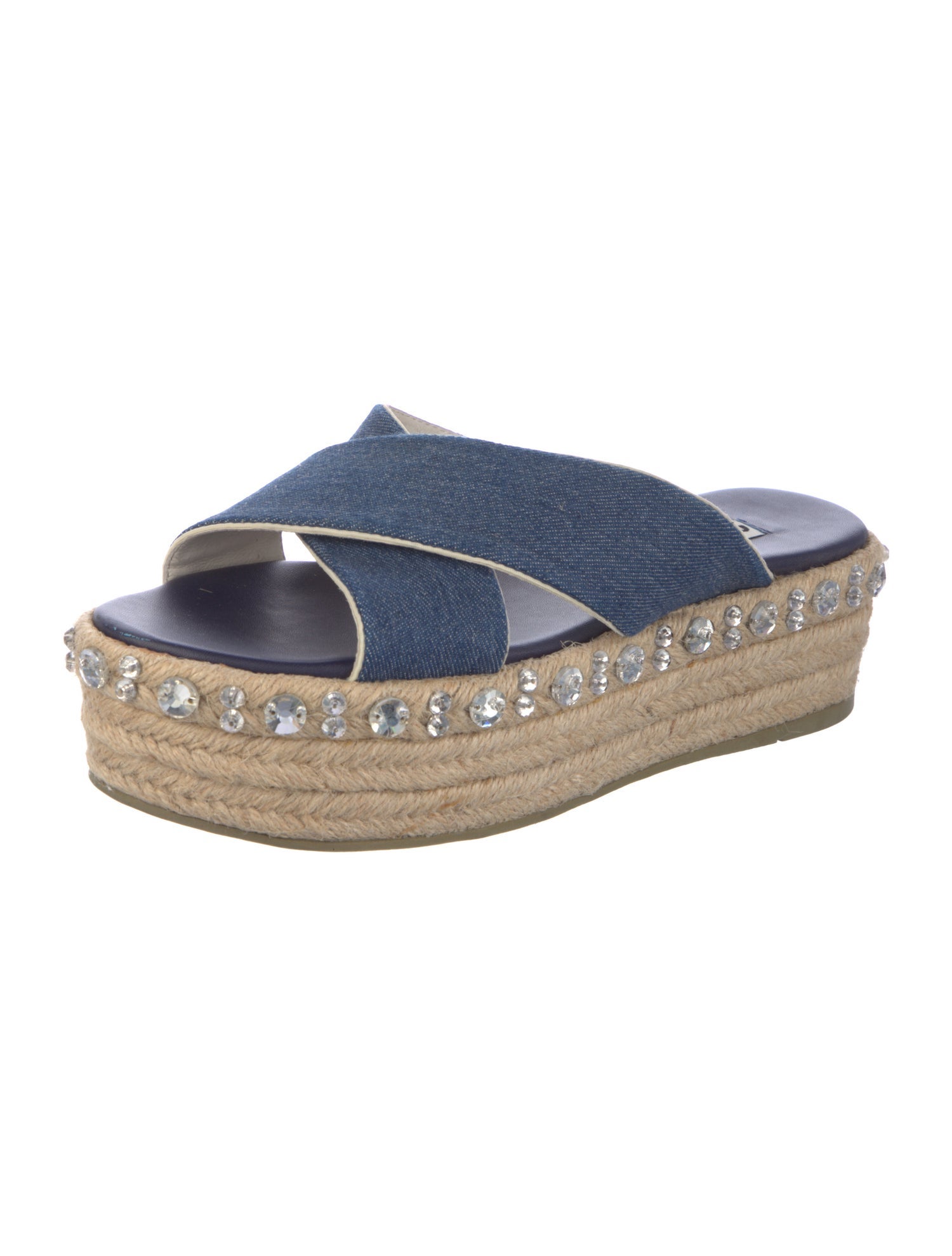 Miu Miu Denim Crystal Embellishments Espadrilles