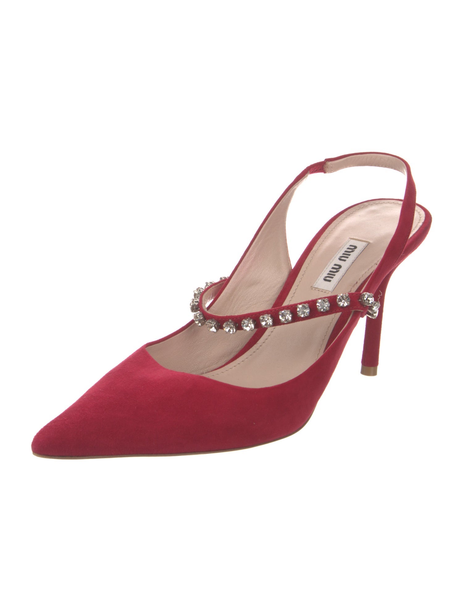 Miu Miu Suede Crystal Embellishments Slingback Pumps
