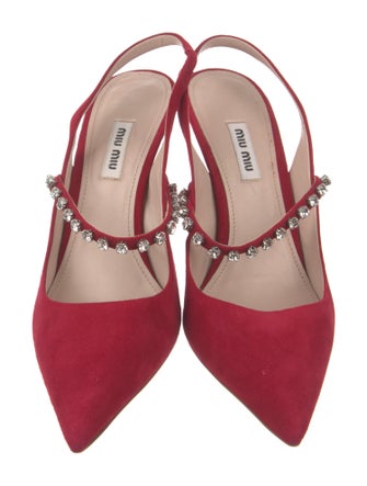Miu Miu Suede Crystal Embellishments Slingback Pumps