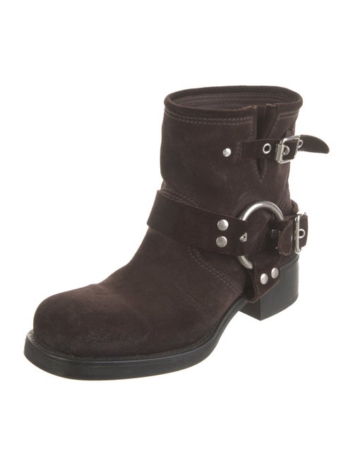 Miu Miu Suede Studded Accents Moto Boots
