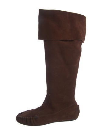 Miu Miu Suede Whipstitch Trim Boots