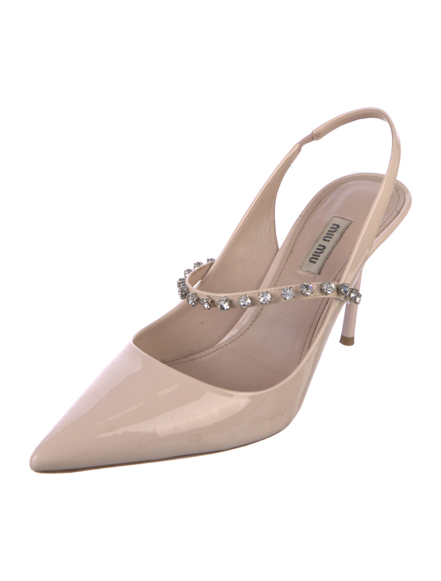 Miu Miu Patent Leather Crystal Embellishments Slingback Pumps