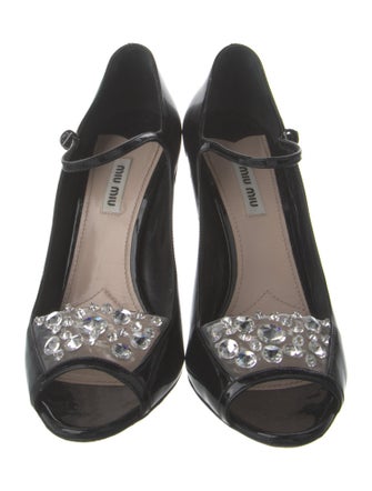 Miu Miu Patent Leather Crystal Embellishments Pumps