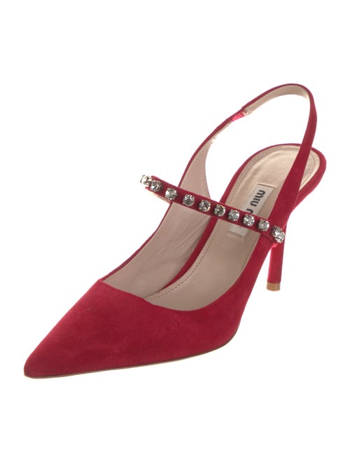 Miu Miu Suede Crystal Embellishments Slingback Pumps
