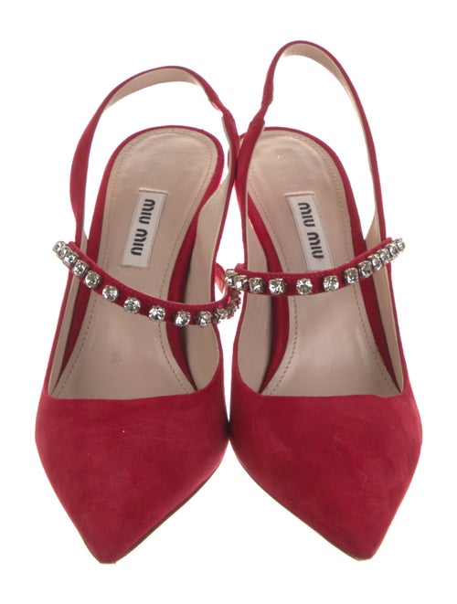 Miu Miu Suede Crystal Embellishments Slingback Pumps