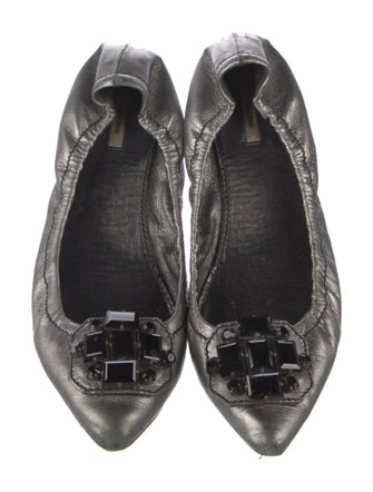 Miu Miu Leather Crystal Embellishments Ballet Flats