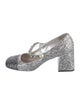 Miu Miu Glitter Chain-Link Accents T-Strap Pumps