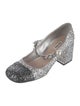 Miu Miu Glitter Chain-Link Accents T-Strap Pumps