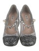 Miu Miu Glitter Chain-Link Accents T-Strap Pumps