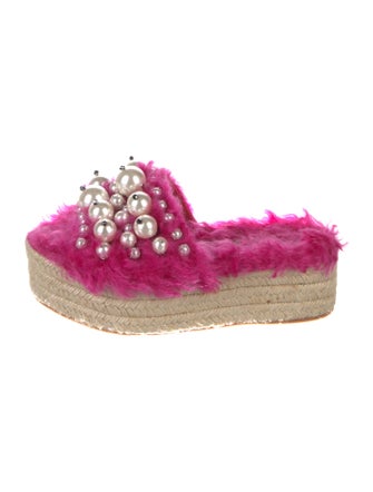 Miu Miu Fur Crystal Embellishments Espadrilles