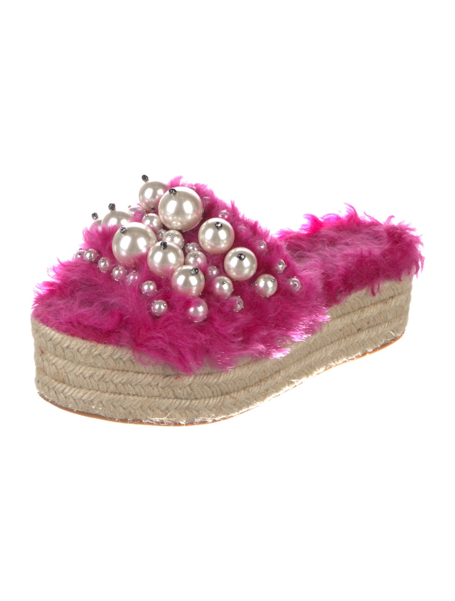 Miu Miu Fur Crystal Embellishments Espadrilles