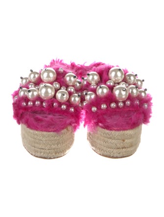 Miu Miu Fur Crystal Embellishments Espadrilles