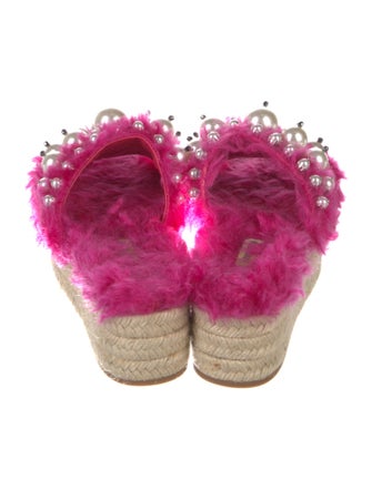 Miu Miu Fur Crystal Embellishments Espadrilles