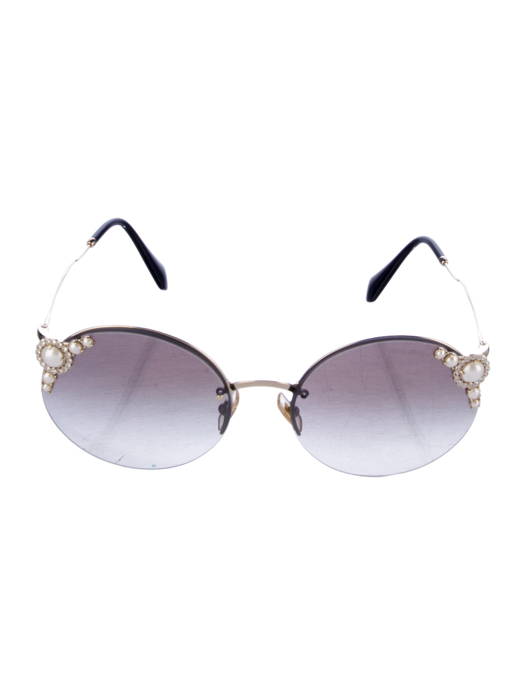 Miu Miu Faux Pearl Accents Round Sunglasses