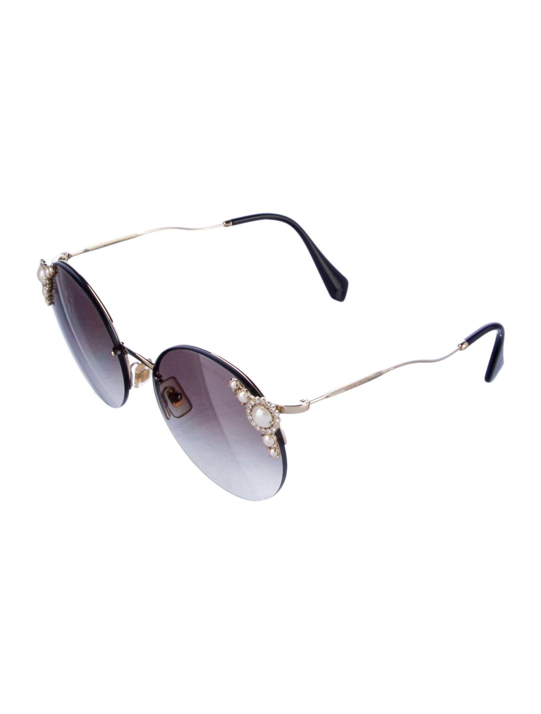 Miu Miu Faux Pearl Accents Round Sunglasses