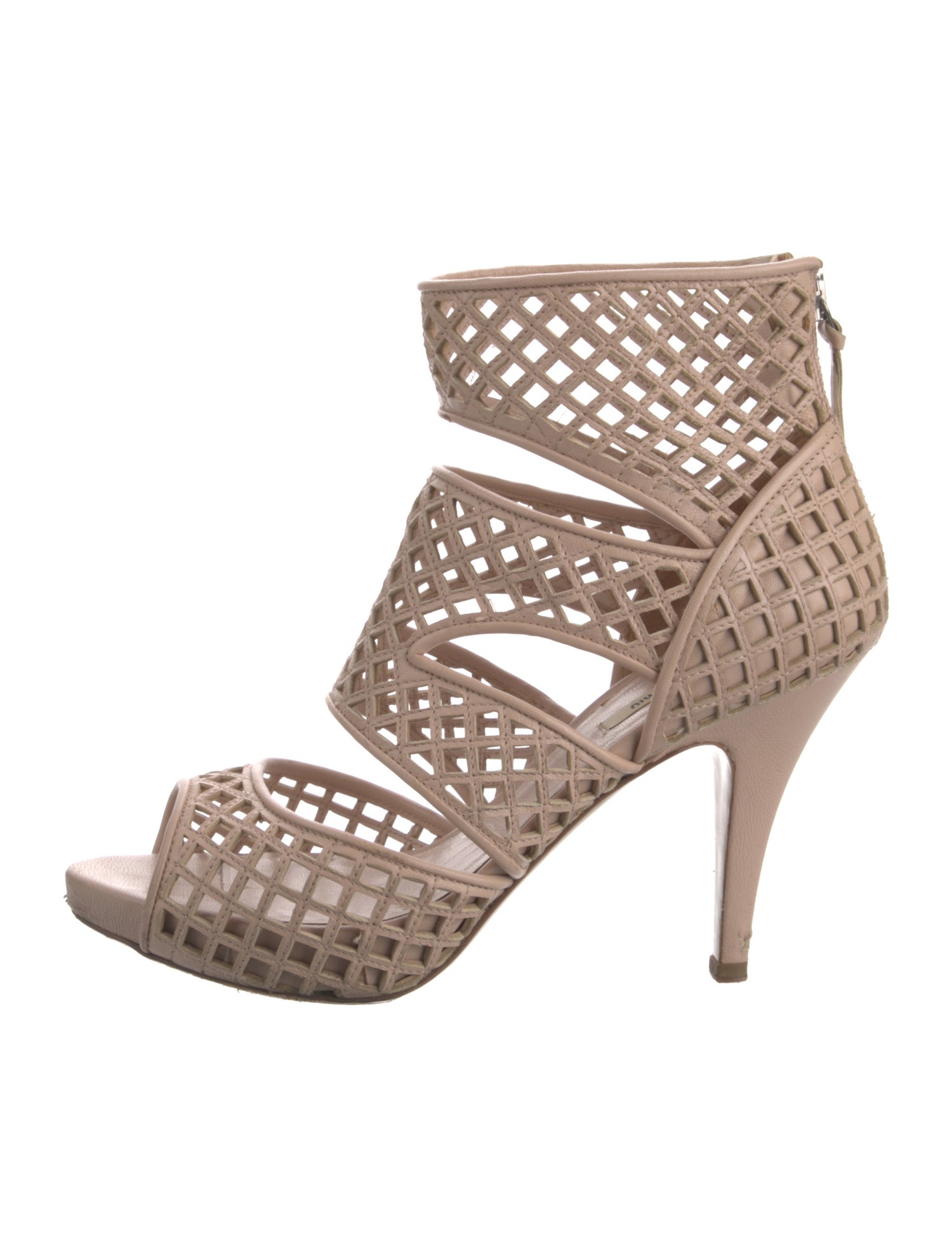 Miu Miu Leather Lasercut Accents Sandals