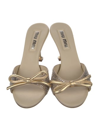 Miu Miu Leather Bow Accents Slides