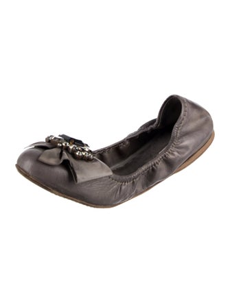 Miu Miu Leather Bow Accents Ballet Flats