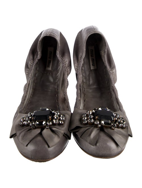Miu Miu Leather Bow Accents Ballet Flats