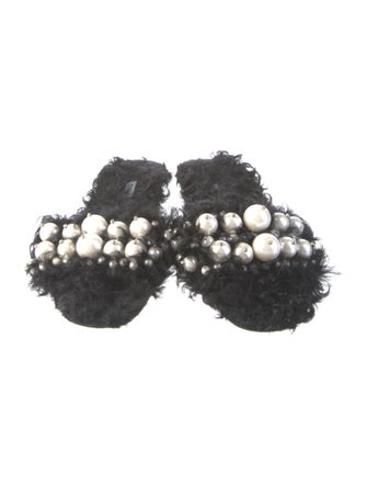 Miu Miu Faux Pearl Accents Faux Fur Slides