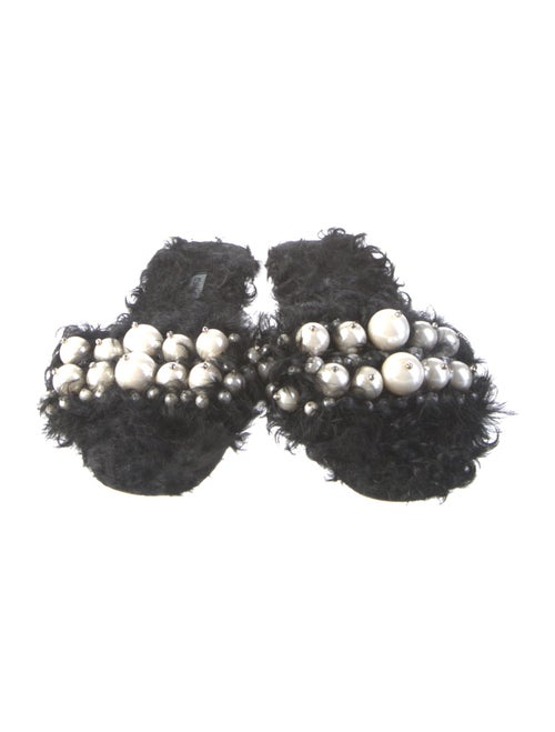 Miu Miu Faux Pearl Accents Faux Fur Slides