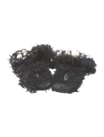 Miu Miu Faux Pearl Accents Faux Fur Slides