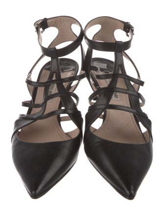 Miu Miu Leather Cutout Accent Slingback Pumps