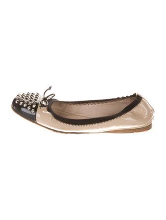 Miu Miu Patent Leather Bow Accents Ballet Flats