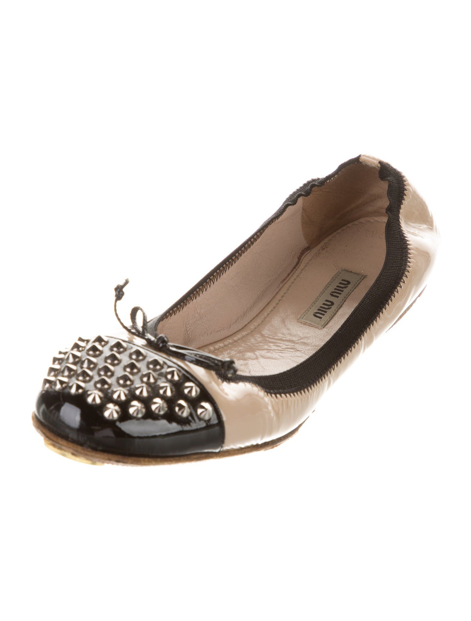 Miu Miu Patent Leather Bow Accents Ballet Flats