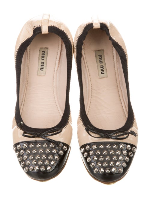 Miu Miu Patent Leather Bow Accents Ballet Flats