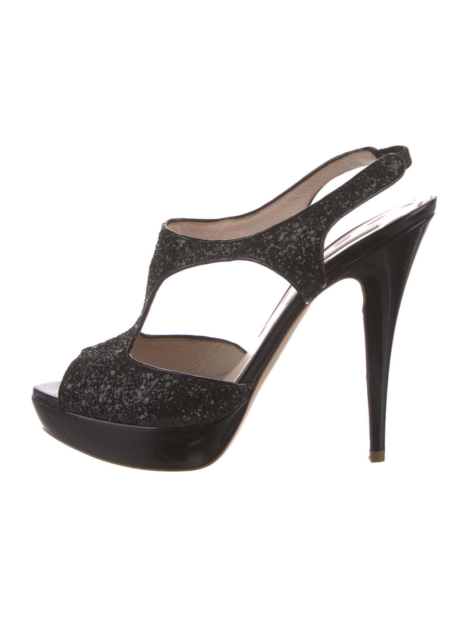 Miu Miu Glitter Glitter Accents T-Strap Pumps