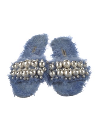 Miu Miu Faux Pearl Accents Fur Slides