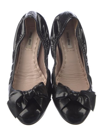 Miu Miu Patent Leather Bow Accents Ballet Flats