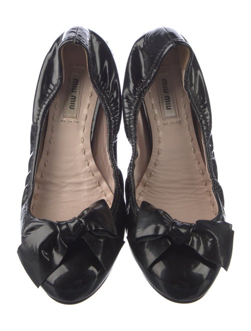 Miu Miu Patent Leather Bow Accents Ballet Flats