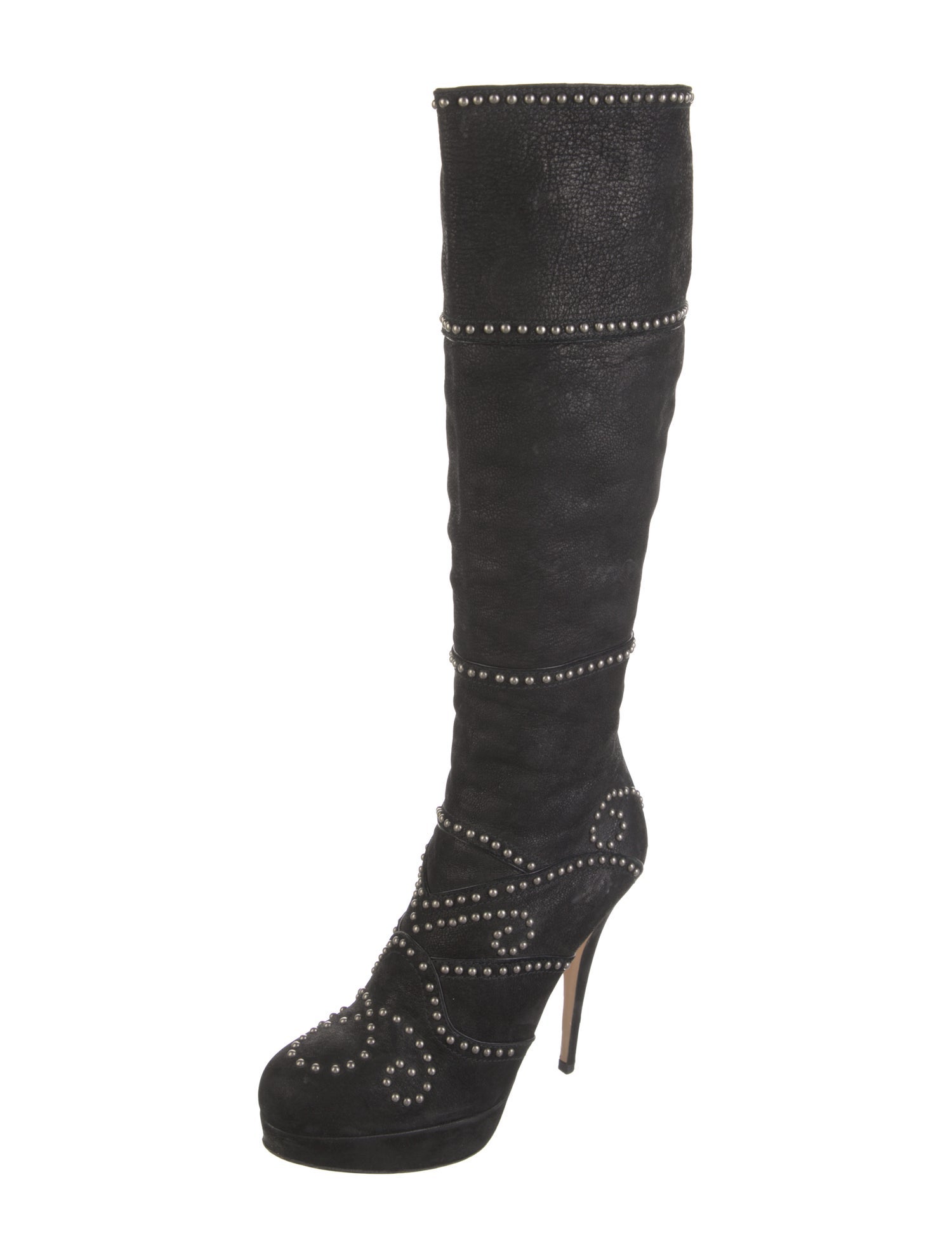 Miu Miu Suede Studded Accents Lace-Up Boots