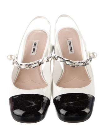 Miu Miu Patent Leather Chain-Link Accents Slingback Pumps