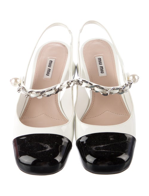 Miu Miu Patent Leather Chain-Link Accents Slingback Pumps
