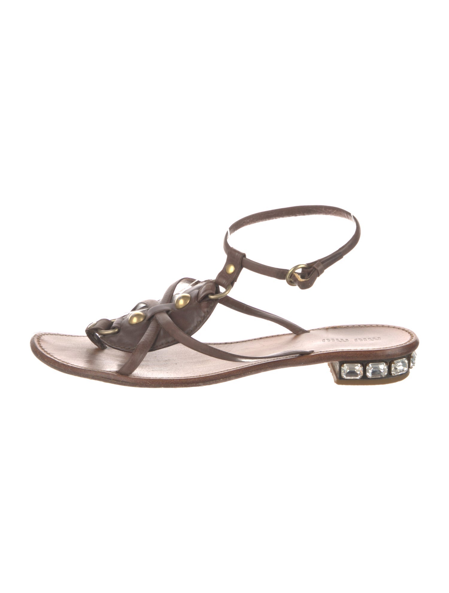 Miu Miu Leather Crystal Embellishments Slingback Sandals
