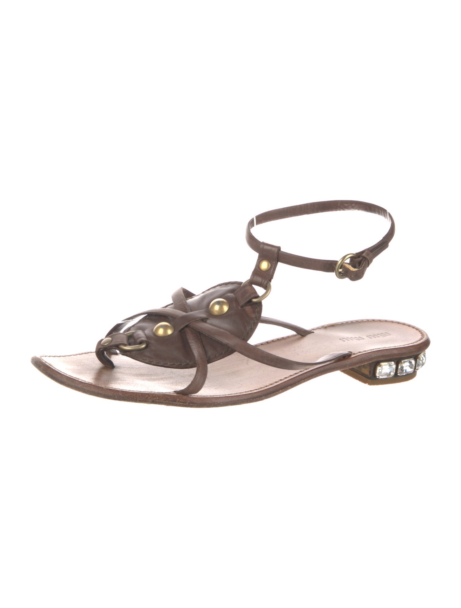 Miu Miu Leather Crystal Embellishments Slingback Sandals