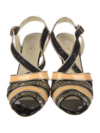 Miu Miu Glitter Colorblock Pattern Slingback Sandals