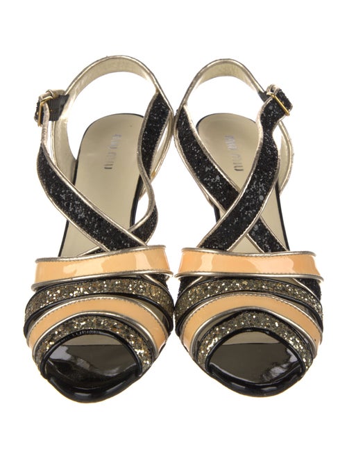 Miu Miu Glitter Colorblock Pattern Slingback Sandals