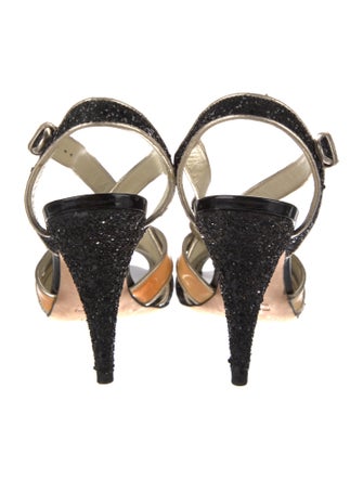 Miu Miu Glitter Colorblock Pattern Slingback Sandals