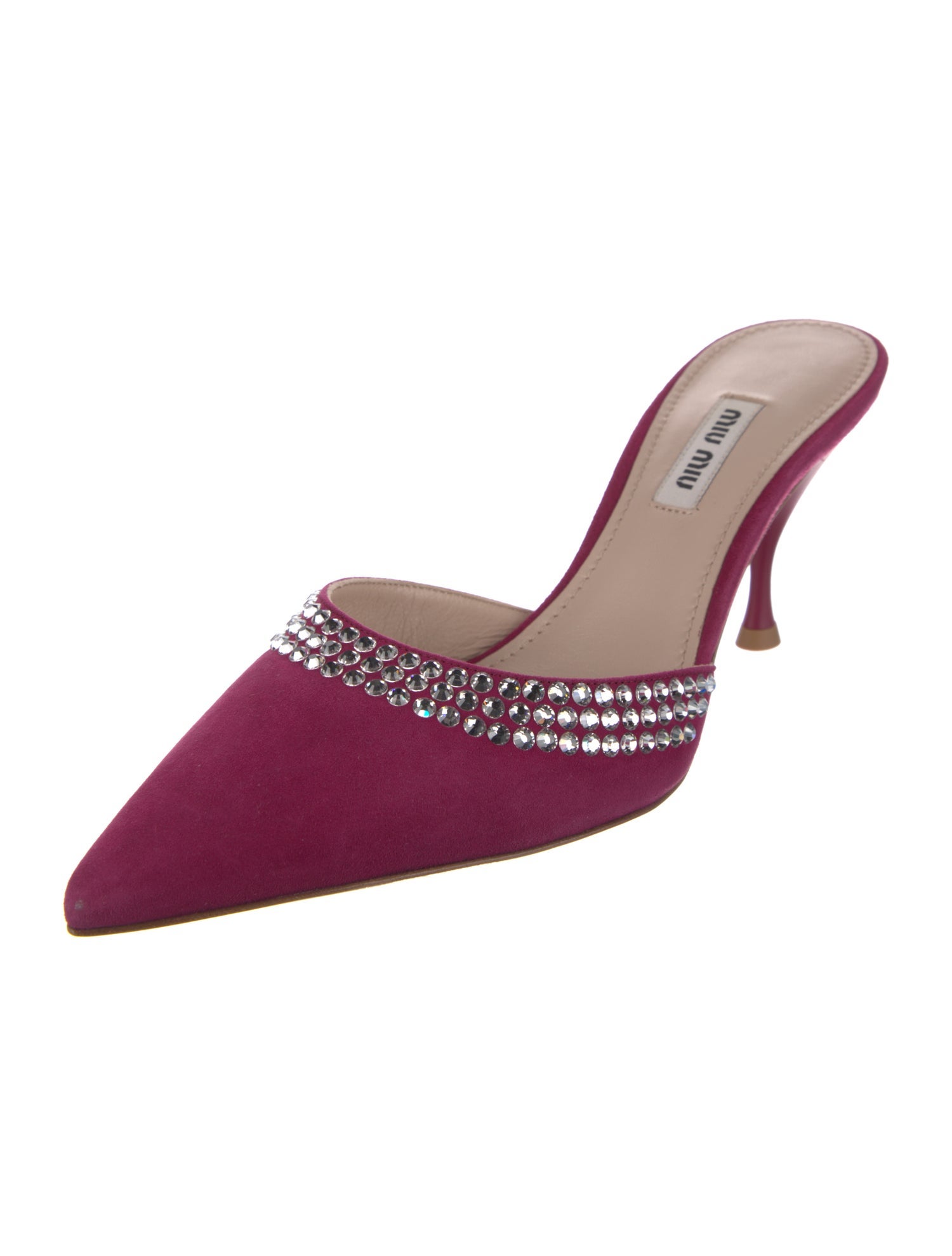 Miu Miu Suede Crystal Embellishments Mules