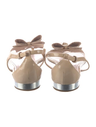 Miu Miu Patent Leather Bow Accents T-Strap Sandals