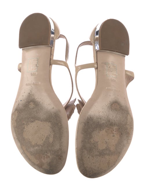 Miu Miu Patent Leather Bow Accents T-Strap Sandals
