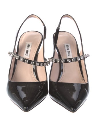 Miu Miu Patent Leather Crystal Embellishments Slingback Pumps