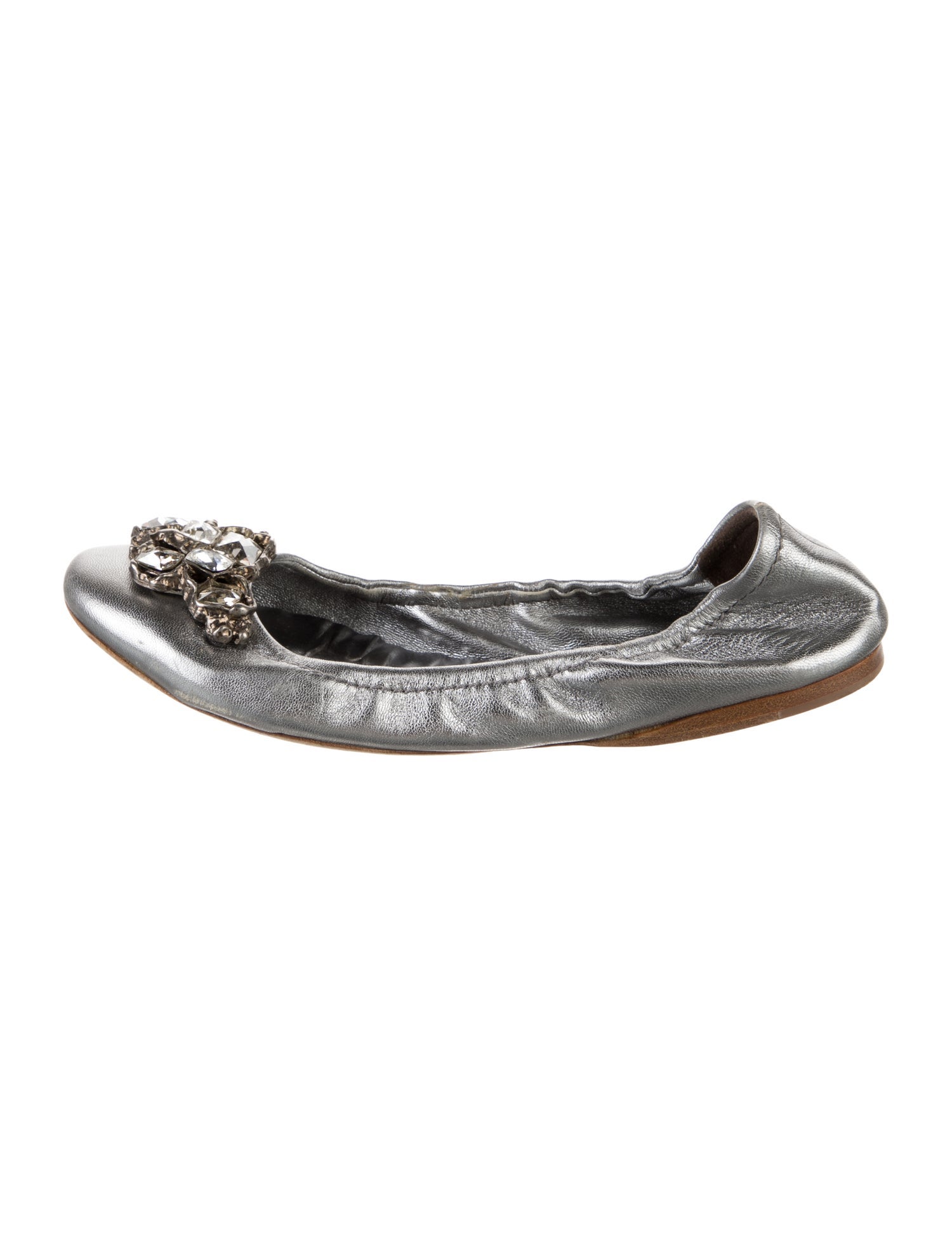 Miu Miu Leather Crystal Embellishments Ballet Flats