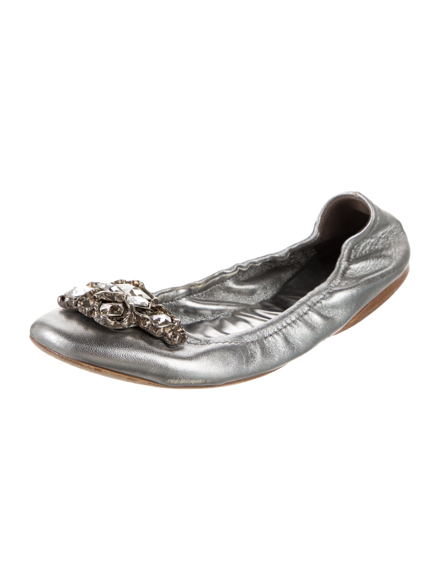 Miu Miu Leather Crystal Embellishments Ballet Flats