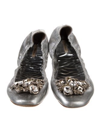 Miu Miu Leather Crystal Embellishments Ballet Flats
